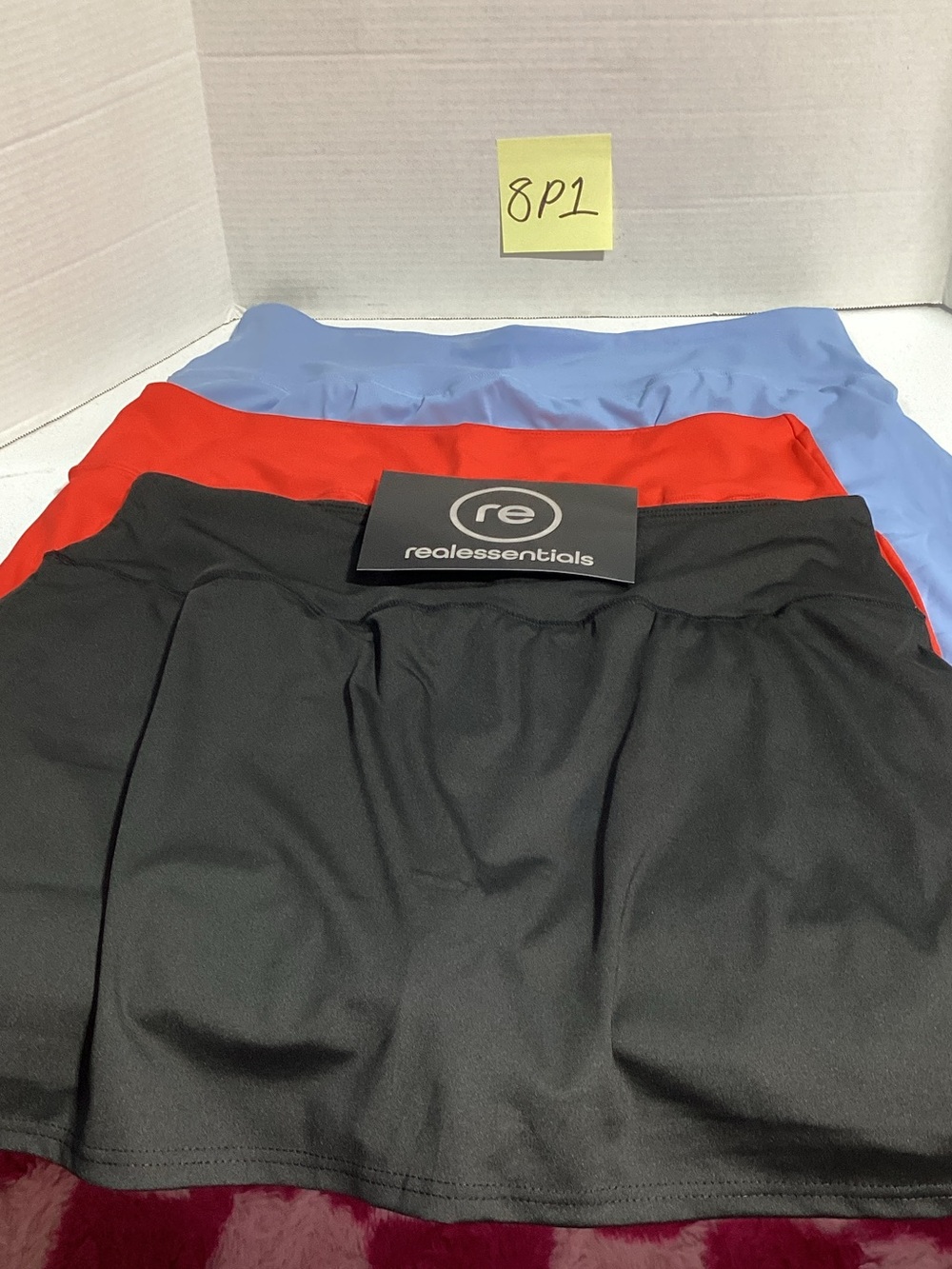 Essentials Women's Mini Skort Trio in Black, Red & Light Blue